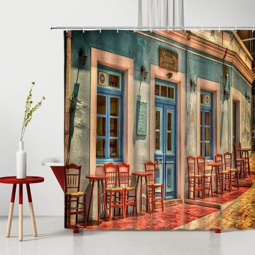 Retro Street View Pattern Shower Curtain European Style Architecture Art Design Bathroom Decor Polyester Fabric Bath Curtains