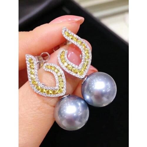 D304 Pure 925 Sterling Silver Fine Jewelry 9mm Fresh Water Blue Rose Pearls Dangle Earrings for Women Fine Pearl Earrings