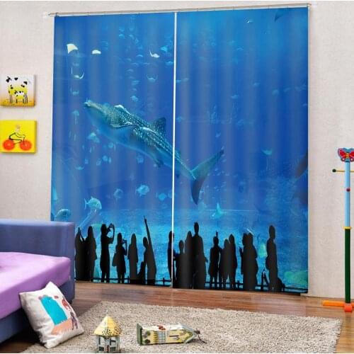 Blue curtains ocean curtain 3D Curtain Luxury Blackout Window Curtain Living Room Blackout curtain