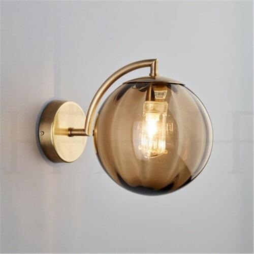 Modern Nordic LED Wall Light LED G9 Amber Glass Ball Bedroom Sconce Gold Iron Loft Decor Wall Lamps Applique Murale Luminaire