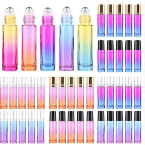 5PCS 10ml Gradien Glass Bottle Roll On Empty Fragrance Perfume Essential Oil Bottles With Metal Ball Roller plastic Cap