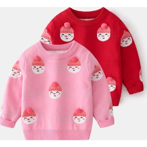 2-7T Baby Girls Christmas Sweater Knitwear Pullover Jersey Double Layers Cartoon Snowman Fur Ball Sweaters Toddler Kids Clothing