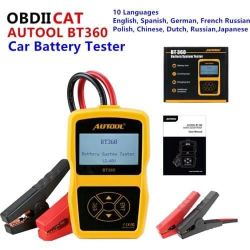 Original Autool BT360 Battery Tester 12V Automotive Battery Analyzer 2000CCA 220AH Multi-Language Battery Charging System Tester