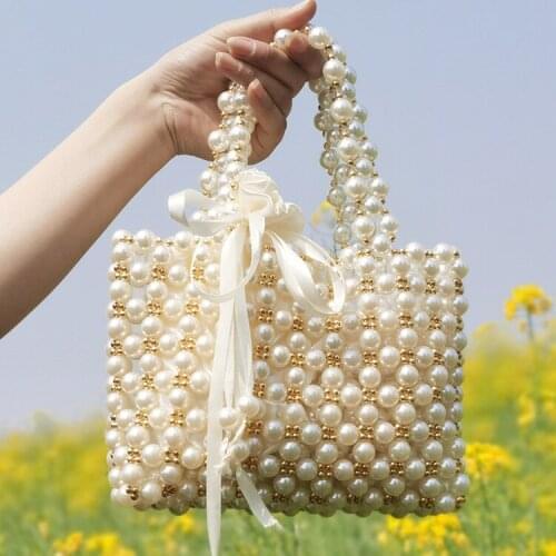 Hand Woven Pearl Evening Bags Women 2020 Luxury Small Beaded Flap Box Pearl Clutch Purses And Handbag Ladies Mini bag