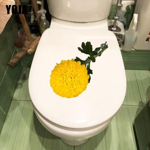 YOJA 23.6*19.1CM Real Shot Chrysanthemum Fresh WC Decor Toilet Sticker Home Bedroom Wall Decal T1-0547