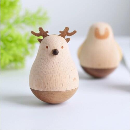 Funny Wooden Animal Tumbler Ornament Beech Room Decor Home Office Accessories Decoration Cute Wood Tumbler Gift