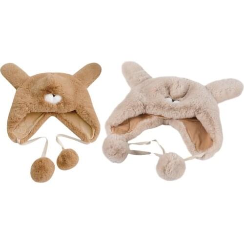 Women Winter Knit Hat Cute Rabbit Bunny Ears Solid Color Outdoor Stretchy Ski Skullies Cap Ear Warmer Photo Props