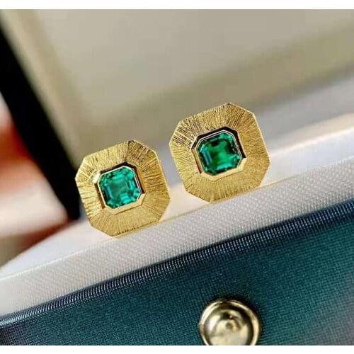 100% 925 Sterling Silver Cultivate Emerald Brushed Vintage Gemstone Stud Earrings For Women Sparkling Wedding Fine Jewelry Gift