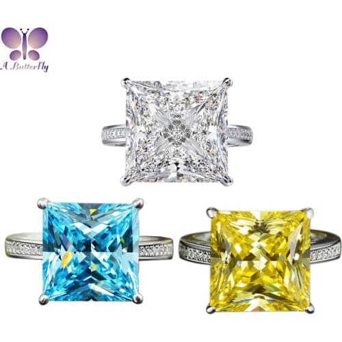 Luxury 925 Sterling Silver Ring Princess Square 12x12mm High Carbon Simulation Diamond Wedding Ring High Quality Ladies Jewelry