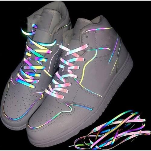 1 Pair New Reflective Shoelaces Double-sided Reflective High-bright Reflective Runner Shoe Laces Flat Laces Sneakers Shoe Laces