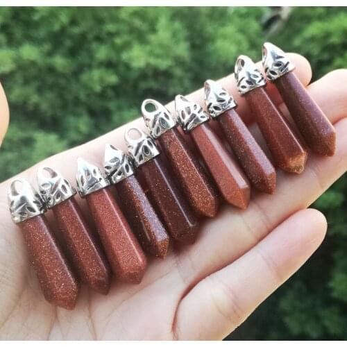 10pcs Gold sand stone Hexagon Point Pendant Chakra Reiki Healing Amulet Wholesale