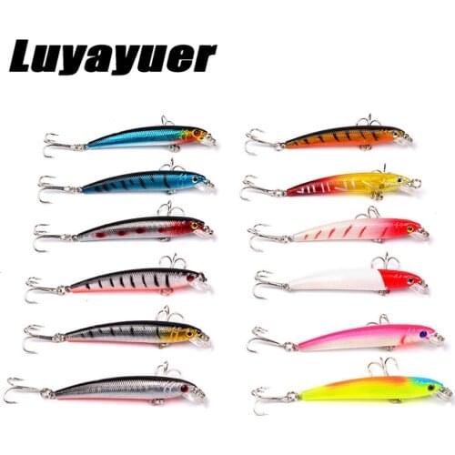 12Pcs Set of Sinking Vibration Fishing Lure 7.5CM/5.6g Winter Sea Hard Wobbler Artificial Plastic Crankbait 3D Eyes Lure