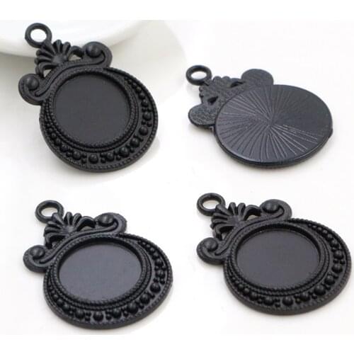 20pcs 12mm Inner Size Black Plated Fashion Flower Style Cabochon Base Cameo Setting Charms Pendant (A7-40)