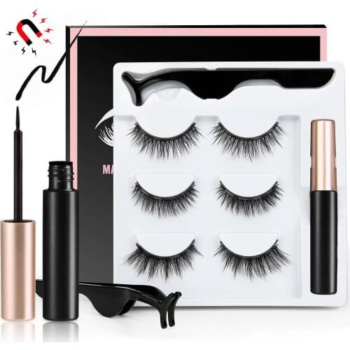 3D Mink False Eyelash Magnetic Eyelashes Magnet Eyeliner Fake Eyelash Waterproof Liquid Long Lasting Lash Makeup Set 3/5 Pairs