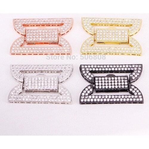 5PCS ZYZ321-8158 CZ Clear Micro Pave Buckle Clasp, Cubic Zirconia Interlocking Clasp, Findings