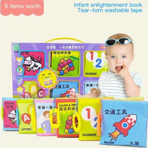 6pc/set Baby Cloth Book Rattle Stroller Hanging Toy Newborn Read Baby Fabric Book Early Learning Educational Toy 0-24M Fast Ship