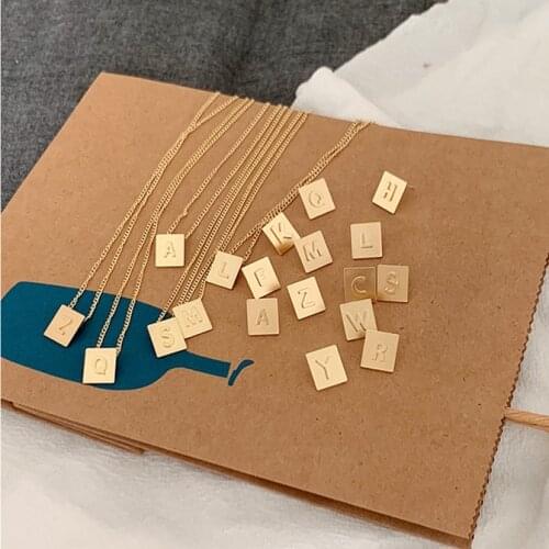 AOMU 2020 New Retro Geometric Square Letter Pendant Necklace Golden Color Metal Necklace for Women Girls Jewelry