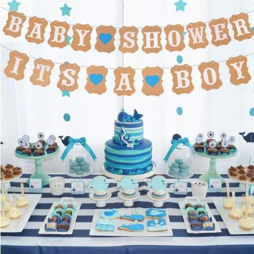 Baby Shower and Its A Boy Garland Bunting Banner Kraft Paper Pink Baby Shower Garland Photo Props for Baby Shower Party Decora