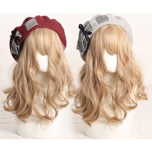 Big Bow Beret Hat Lolita Teenage Sweet Woolen Handmade Cute Warm Autumn Winter Painter Hats B1676