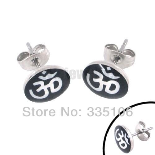 Free Shipping! Enamel Om Symbol, Buddhism, Zen Art Earring Stainless Steel Jewelry Classic India Om Yoga Earring Studs SJE370024