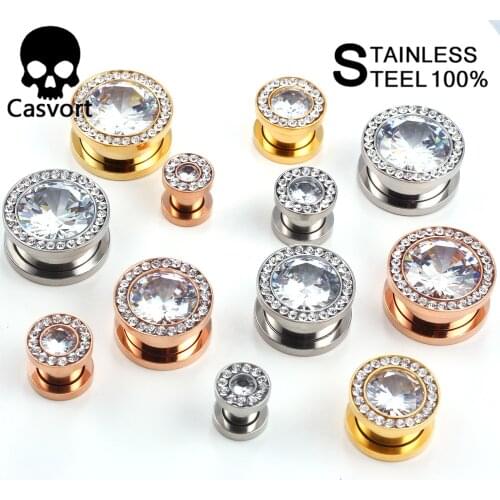 Casvort 2pcs 316L Stainless Steel Ear Plugs Tunnel Screw Fashion Ear Gauges Flesh Expander Piercing Body Jewelry For Man Woman