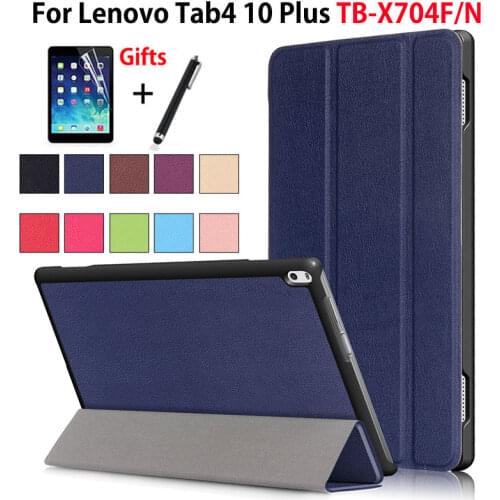 Case For Lenovo TAB4 Tab 4 10 Plus TB-X704L Cases 10.1" TB-X704F TB-X704N Smart Cover Funda Tablet PU Leather Shell +Film+Pen