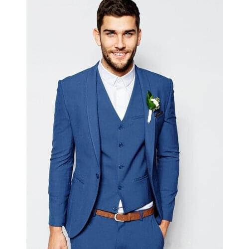 Business Royal Blue 3 Piece Wedding Tuexdos Formal Prom Suit Party Blazer (Jacket+Pants+Vest) Chic Streetwear Custom Made