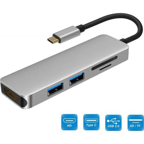 Thunderbolt 3 hub usbc Dock USB Type C to HDMI USB3.0 cable TF SD Card 5IN1 Adapter Splitter for Macbook Pro 2017 Dell XPS 13