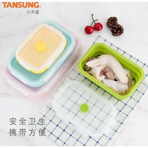 FDA Foldable Lunch Box Foldable Silicone Lunch Box Microwave Bento Box Portable Plastic Lunch Box Four Color