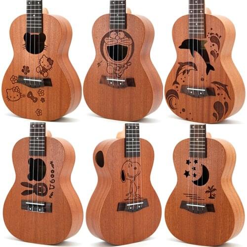 23 inch Ukulele 4 String Instruments Hawaiian Mini Guitar 6 Kinds of Cartoon Patterns Kids Gift Sapele Ukelele Music Instrments