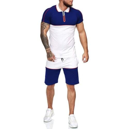 Mens Short Sets Summer Casual Summer Clothing 2 Piece Set Colorblock Track Suits 2020 Male Shirt T Shirt+Shorts Men Tracksuits