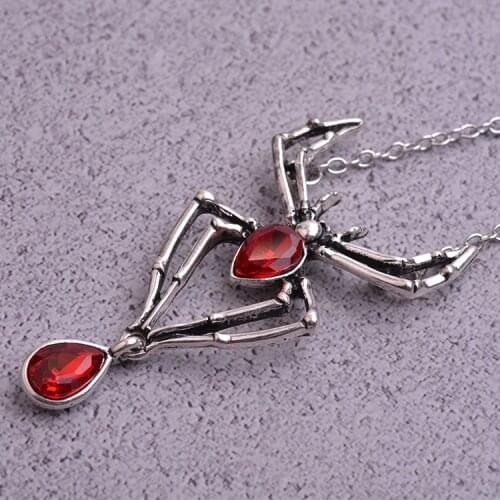 Red Crystal Spider Green Crystal Gothic Punk Retro Pendant Necklace Gift Party