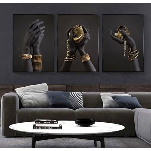 Creative Black Gold Bracelet Jewelry Canvas Painting Home Entrance Wall Art Pictures Living Room Bedroom Decorations Aesthetic