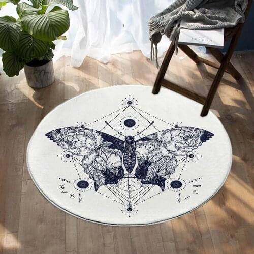 Constellation Butterfly Round Area Rug Kids Play Mat Circle Carpet Round Carpet For Bedroom Non-slip Area Rugs Room Entryway Mat