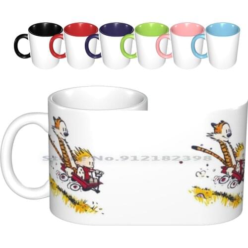 Red Wagon Ride For Mugs Ceramic Mugs Coffee Cups Milk Tea Mug Cartoon Comic Strip Tiger Boy Comics Creative Trending Vintage