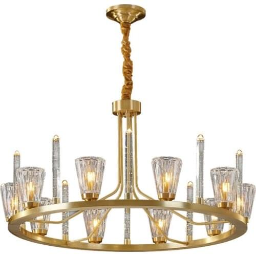 Nordic LED Living Room Chandelier Copper Crystal Glass Home Decor Fixtures Bedroom Restaurant Luxury Creative Round Hanging Lamp