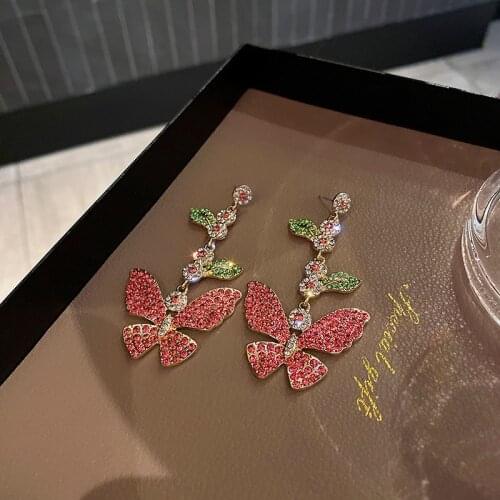 Fashion European and American Women Butterfly Earrings Exaggerated Temperament Jewelry Forest Green Leaf Dangle Earrings