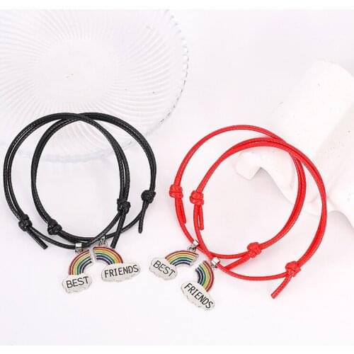 2021 Fashion 2pcs Rainbow BEST FRIENDS Pendant Bracelet for Lovers Distance Attract Couples Bracelets Friendship Jewelry Gift