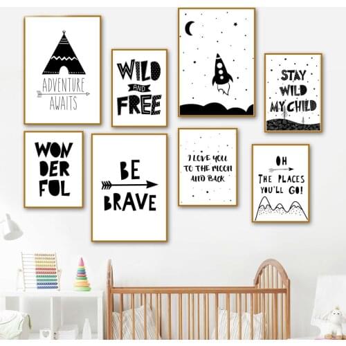 Cartoon Tent Rocket Inspirational Quotes Nursery Nordic Poster Wall Art Print Canvas Painting Decor Pictures For Baby kids Room