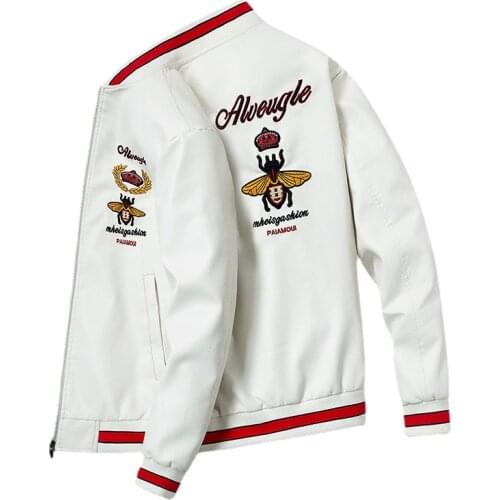 Mens leather jackets slim men motorcycle denim jacket fall 2020 Japanese embroidered faux PU clothing plus size tide brand