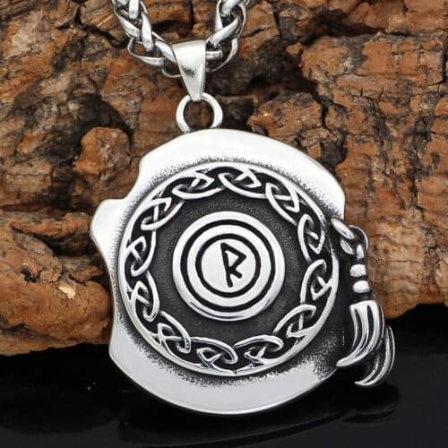Men stainless steel Nordic viking Shield Compass Talisman Rune necklace with viking gift bag