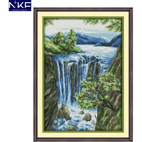 NKF Waterfall Pattern 11CT 14CT Painting Cross Stitch Kits for Embroidery Stamped Kits Wall Decor Needlework Cross Stitch