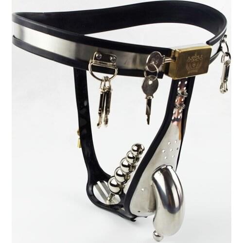 Stainless Steel Arc Belt Male Chastity Belt with Anal Plug Penis Cage Chastity Device Cock Cage Cbt Lock Adult Sex Toys for Men