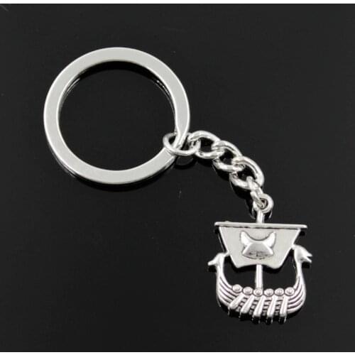 New Fashion Men 30mm Keychain DIY Metal Holder Chain Vintage Viking Ship Boat 26x21mm Silver Color Pendant Gift