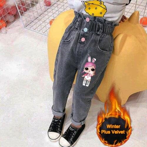 Fall Winter Casual Plus Velvet Pants To Keep Warm Thicken Boy Jeans Elastic Waist Harem Bottoms 2-7 Years