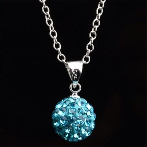 Pendant Necklace for Women Full Crystal Zircon Silver Color Link Chain Ball Cute Fashion Womens Jewelry Gift 24 Color