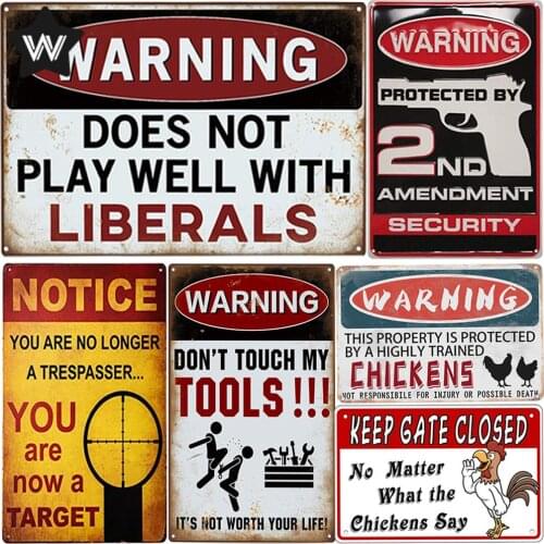 Warning Metal Poster Industrial Style Tin Sign Rustic Wall Plaque Cafe Restaurant Retro Warning Slogan Wall Decor Wall Stickers