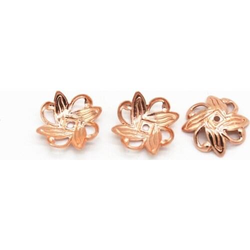 SEA MEW SEA MEW 10mm Metal Copper Hollow Out Bead Caps 6 Colors Plated Filigree Flowers Tray Connectors For Jewelry Making