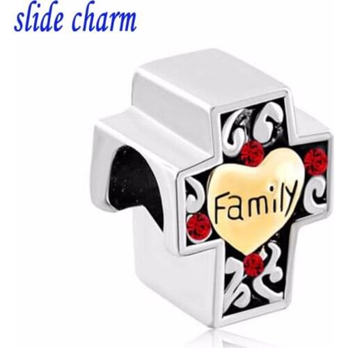 Slide charm Free shipping Europe listing pray my family peace of mind peace gilt crucifix religious amulet fit Pandora bracelet