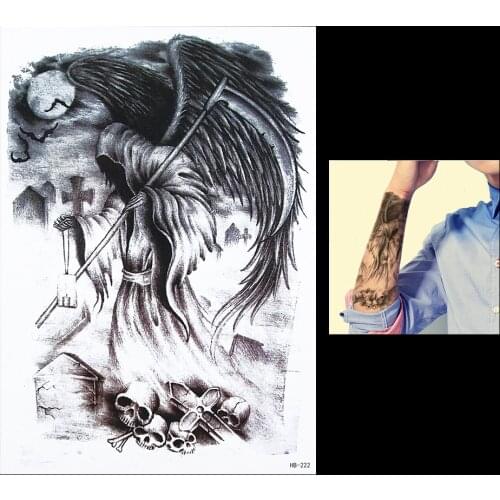 1pc Tattoo Gift Death Sickle Skull Waterproof Tattoo Design HB222 Temporary Tattoo Women Men Body Arm Back Art Sticker Removable